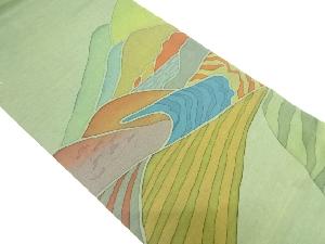 アンティーク　手描き遠山に流水模様袋帯（材料）